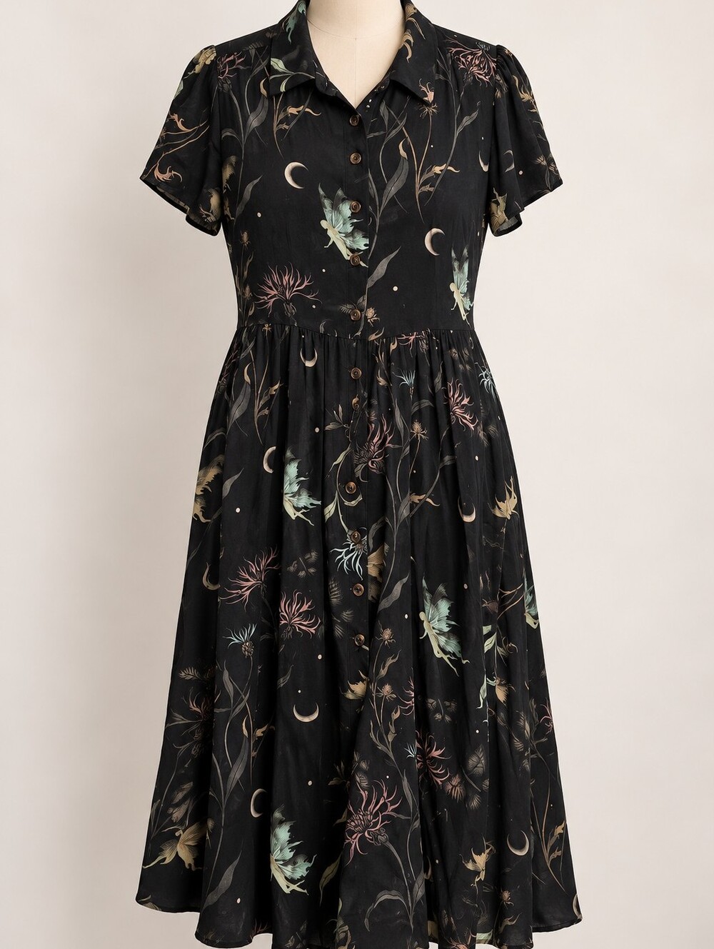 Disturbia Celestial Botanical Fairy Button-Front Midi Dress Size US 14